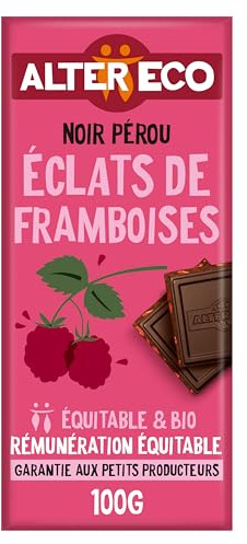 ALTER ECO - Tablette Chocolat Noir 60% - Éclats de Framboise - Bio & Équitable - Origine Pérou - 100 g