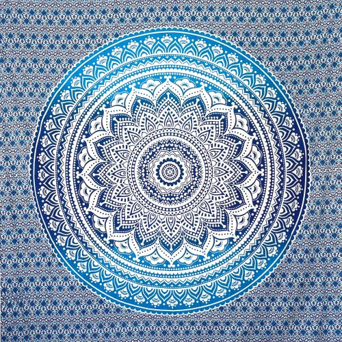 MOMOMUS Tapis Mandala Polyvalent - Grande Serviette de Plage XXL, Géante et Anti Sable - Idéale comme Grand Paréo, Fine Couverture de Pique Nique, Yoga et Camping - Bleu, 210 x 230 cm