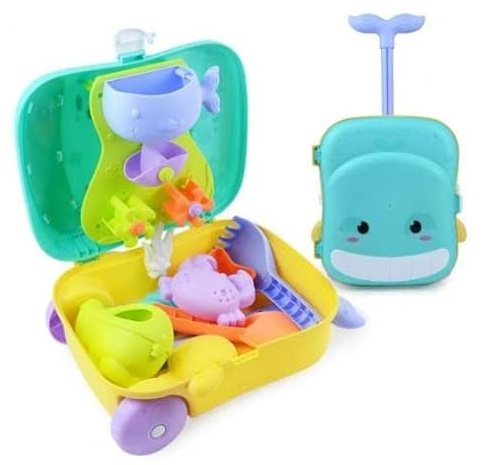 Cefa Toys Trolley da spiaggia Bio.Giocattolo realizzato con materiale bioplastico ed ecosostenibile a partire dalla paglia di grano. Include valigetta, mulino girevole, rastrello, pala, annaffiatoio e