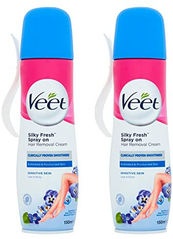 Veet Spray-on Hair Removal Cream, Legs & Body, Sensitive Skin, 150ml each (pack of 2, 300ml),