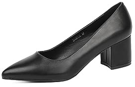 QUEEN HELENA Scarpe Basse Chiuse con Tacco Décolleté Donna ZM9503 (Nero Pu, Numeric_38)