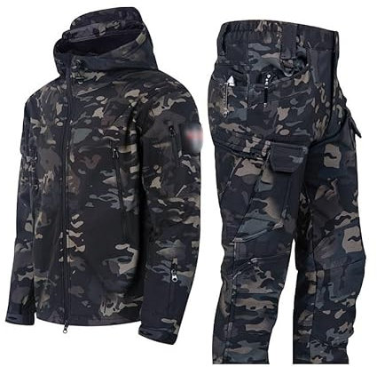 Zweiteiliger Skiganzug, Herren Winter Outdoor Mode Camouflage Ski Jacke Schneehose Set, Warmes Wasserdichtes Winddichtes Schnee 2 Stück Skiganzug, Zum Skifahren, Schneemobilei (Color : Black, Size :