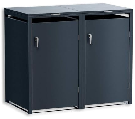 Metzler Mülltonnenbox 2er 240L aus massivem und pulverbeschichtetem Stahl in Anthrazit | Mülltonnenverkleidung für 2 Tonnen | Abfallbehälter Verkleidung | abschließbar | Müllbox | Tonnenhaus
