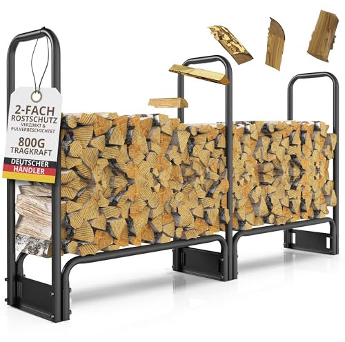 LAWA Living and Lifestyle Kaminholzregal aussen VERZINKT 223x33x115 Stapelhilfe für 800kg Brennholz Feuerholzregal Metall Kaminholzunterstand ohne Dach Brennholzunterstand Garten Holzlege