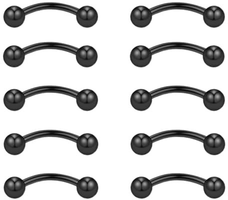 Gojewen 10stk Curved Barbell Schwarz Augenbrauenpiercing Lippenpiercing 10mm Edelstahl Piercing Nase Lippe Augenbrauen Helix Rook