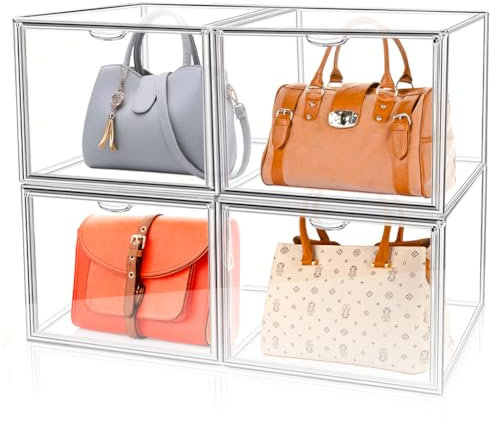 YFZYT 4 Stück Acryl Vitrine Schaukasten Transparent, 40x25x30cm Aufbewahrungsbox Stapelbare Acrylbox Displaybox, Handtaschen Aufbewahrung Organizer, für Buch Spielzeug Kosmetik Schuhe Bücher