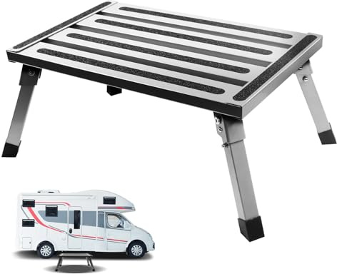 MaxEarn Husvagn, trappsteg, vikbar, aluminium trappsteg, husbil med halkfri plattform, kan belastas upp till 260 kg, vikbar stegstege för husvagn, husbil, camping