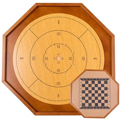 Crokinole and Checkers, Classic Crokinole Board Game | 22 Inch Playing Surface, 24 Black & White Discs, Canadian Heritage Tabletop Game for 2 Players, Dexterity Krokinole Games Families and Friends