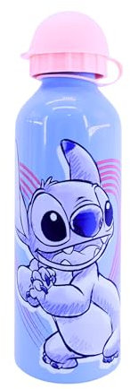 Disney Stitch Flasche Wiederverwendbare, Stitch und Angel Widerstandsfähiges Aluminium Design, Wasserflasche für Mädchen, Reiseflasche, Fassungsvermögen 500 ml (Rosa), D-LS-0017
