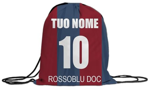 MOCHEIA SHOP Sacca a zaino per Palestra, Calcio, realizzata in Ottimo Poliestere, misura 30x40 cm, idea regalo tifoso del Bologna, Personalizzabile con nome e numero