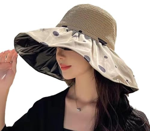 Little ants Chapeau de Soleil Femmes, Outdoor Anti UV Chapeau à Large Bord UPF 50+ avec Cordon de Réglage du Cou, Classique Mode