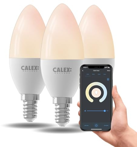 CALEX Lampe LED Intelligente - Lot de 3 - E14 - Ampoule LED WiFi en forme de bougie - Lumière blanc chaud - Fonctionne avec l'application, Amazon Alexa et Google Home - 5W