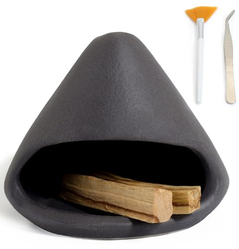 BEYLAB Tonskulptur Salbei räuchern Palo Santo Halter Keramik weisser weißer Salbei zum Räucherkegel Räucherstäbchen Halterung, räucherschale, Smudge, weihrauchbrenner Räucherstäbchenhalter - Schwarz