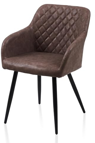 TUKAILAI Esszimmerstühle 1er Kunstleder, Küchenstuhl Polsterstuhl Wohnzimmerstuhl Sessel mit Armlehnen Rückenlehne Metallbeinen, Modern Stühle für Küche Esszimmer Wohnzimmer Schlafzimmer, Braun