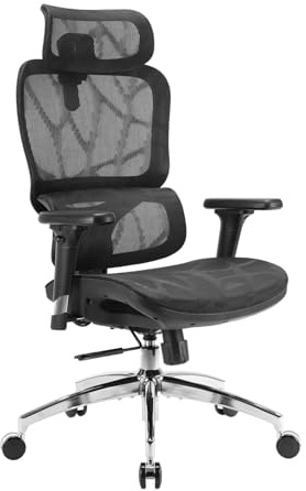 SIHOO M56B Silla de Escritorio Ergonómica de Oficina con Respaldo Alto, Soporte Lumbar 3D, Reposacabezas Ajustable y Malla Transpirable para Oficina en Casa - Negro