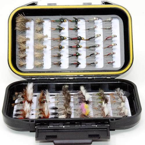 72 Premium Hand Tied Fly Fishing Flies Assortment | Dry, Wet, Nymphs, Streamers, Wooly Buggers, Terrestrials | Trout, Bass Lure Set, Kit, Gift
