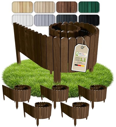 Floranica 10 m Trädgårdskant Flexibelt trästaket 5-delat 2 m x 20 cm Brun Rabattkant Staket av Tallträ Rabattinfattning flexibel Gräskant Rollborder Set för Trädgård