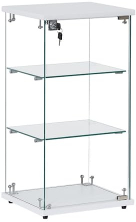 Frameless Lockable Glass Display Cabinet with 2 Shelves | Countertop Showcase for Retail, Jewelry, and Collectibles | Secure Countertop & Floor Standing Showcases for Merchandise (White)