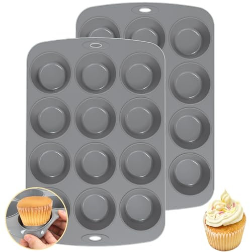 Vinuwu Stampo Muffin 12er, Stampi in Silicone Per Dolci, Teglia da Muffin con Rivestimento Antiaderente Stampi Silicone per Muffins, Cupcake