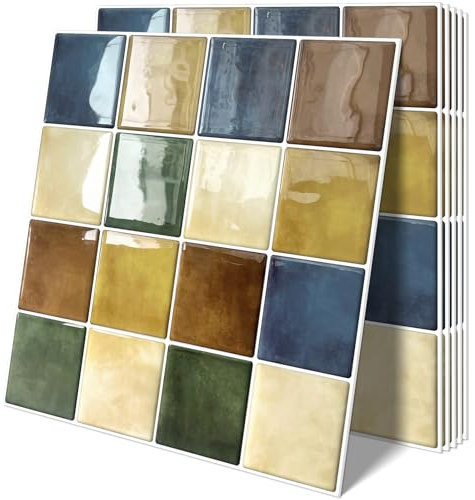 Tiwoos Azulejos 3d Baldosas Adhesivas Cocina Pared Autocolantes Azulejo Adhesivo Cuadrados Colorid(10-Piezas,30.5 x 30.5cm)