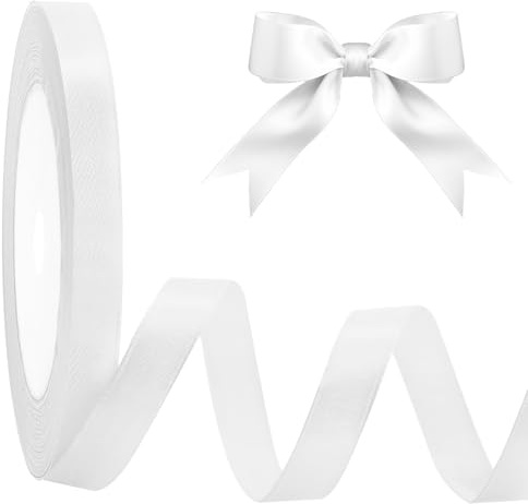 White Stain Ribbons,10mm/22.8m Ribbon for Gift Wrapping | Ribbon Decoration for Present,Car Wedding, Party Balloon,Valentine's Day,Christmas,Cake,Bouquet,Crafting