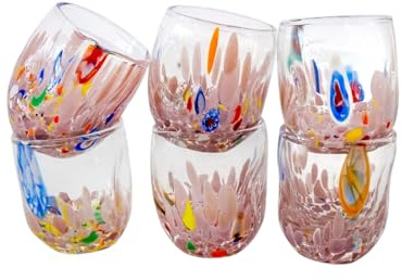 MurArt Bicchieri di Murano.Collezione DREAM. Set 6 Bicchieri da 35 ml Alt 10,5CM.In Vetro soffiato, Lavorato a Mano artigianalmente. Made in Italy (Viola, Bicchierini Liquore 6Pz)
