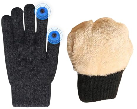 JiaYouLC Winter Fleece Lined Thermal Gloves for Women Men Winter warm Touch Screen Gloves for Skiing Cycling Shopping Outdoor (Black, Women)