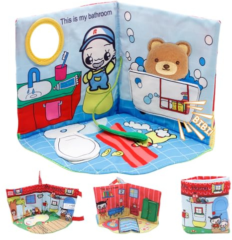 Tbintul Libro in tessuto 3D Quiet Book a partire da 1 anno, libro morbido con elementi fruscianti, giocattolo per bambini a partire da 0, 3, 6, 12 mesi, regalo per maschietti o femminuc