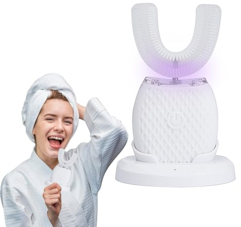 RNPKZ Spazzolino elettrico ad ultrasuoni, Spazzolino elettrico ad ultrasuoni automatico a 360°, Spazzolino elettrico sonico a forma di U per adulti (bianco)