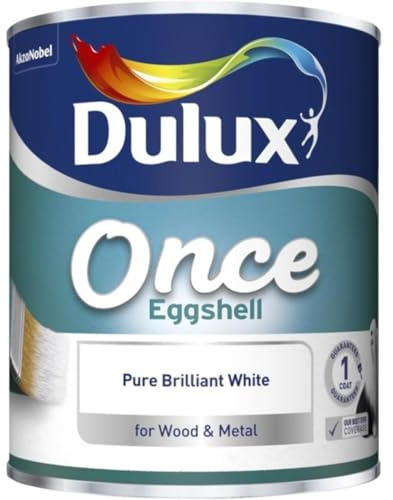 DRW Once Eggshell Paint – One Coat Durable Finish, Pure Brilliant White, Ideal for Doors, Skirting Boards, Trim and Furniture, 750ml Tin