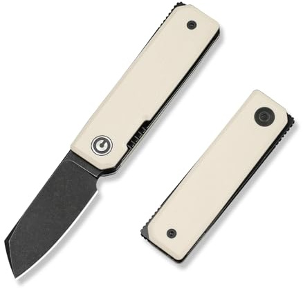 CIVIVI Mini Kukei Pocket Knife, Folding Knife 5.12 CM Nitro-V Blade G10 Handle, EDC Knife with Leather Sheath, Front Flipper Opener C25036-3(Ivory)