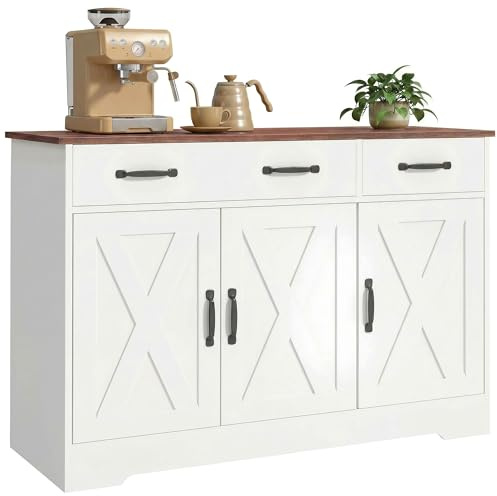 HOMCOM Buffet Cuisine 3 Portes de Grange 2 Tiroirs 108 x 40 x 81 cm Blanc