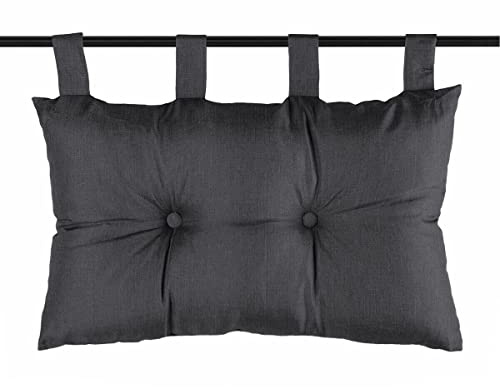 Caritex Cuscino Testata Letto Con Passanti a Strappo, Cuscino Testiera Letto Imbottito Con Fiocco di Poliestere, Montaggio Rapido, con Bottoni Decorativi 45x70 cm Modello Bea S809 (Carbone)