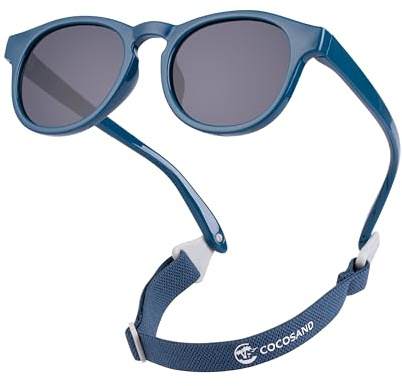 COCOSAND Baby Toddler Round Polarized Sunglasses with Adjustable Strap Flexible for Infant Boys Girls Age 0-2 Years Old, Navy Blue