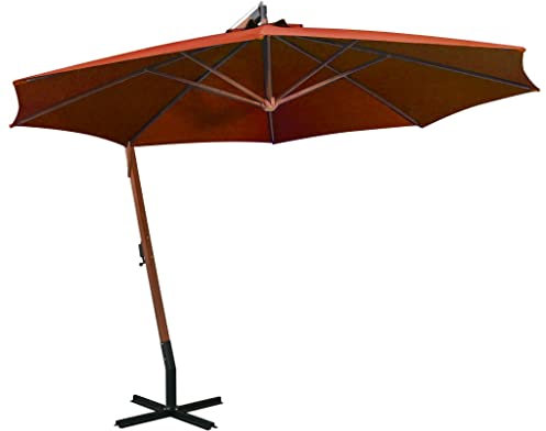 vidaXL Tannenholz Massiv Ampelschirm mit Mast Sonnenschirm Gartenschirm Strandschirm Marktschirm Schirm Terrasse Garten Terracotta-Rot 3,5x2,9m