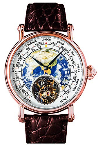 Suearthg Montre en émail avec cadran en or rose véritable mouette ST8000 Tourbillon pour homme, Sangle