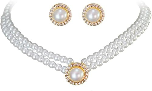 TOFBS Parure Bijoux Femme Collier Perles Goutte Cristal Boucles D'oreilles Pendantes Élégant Mariage Bijouterie Luxe Accessoire