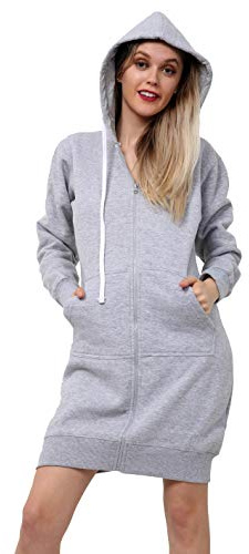 DAMER DAMER FLICKOR LÅNG HUVA Dragkedja FLEECE VARM JACKA STILLIG MED FICKT-TRöja, vardaglig jumper, topp, KLÄNNINGAR S-3XL, Lång huvtröja H grå, 38-40