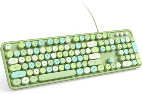 KNOWSQT Wired Computer Keyboard - Green Colorful Full-Size Round Keycaps Typewriter Keyboards for Windows, Laptop, PC, Desktop, Mac