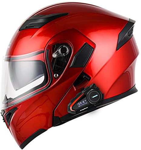Bluetooth Helmet Motorcycle Modular Full Face Integrated Flip up Crash Helmet with Dual Visor Anti Fog Sun Shield DOT/ECE Approved Motorbike Helmets for Men and Women Adults C,L=59-60cm