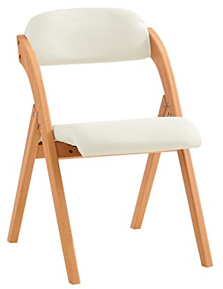 SoBuy Silla Plegable de Madera Confortable – Silla Plegable Interior con Asiento Acolchado, Silla Comedor de Madera Plegable para salón y Cocina, Blanco 47,5 x 59 x 77 cm FST92-W