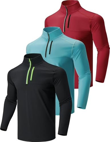 Liberty Imports 3-pack herrtröja med halv dragkedja, lätt, långärmad, atletiska jackor, prestandaträning, löpning, tröjor, XL