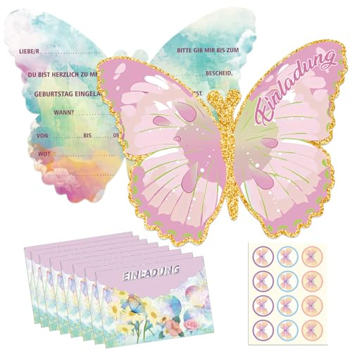 Giugio 12 tarjetas de invitación con diseño de mariposa en alemán, invitación de cumpleaños, con sobres, papel de papel para cumpleaños, día de la madre, boda, día de San Valentín