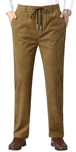 Yukirtiq Pantalon en Velours Côtelé pour Homme Pantalon de Jogging avec Cordon de Serrage Pantalons de Loisirs Taille élastique avec Poches, Kaki, L