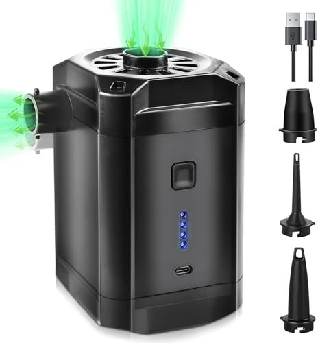 Elektrische Luftpumpe Akku, Luftmatratze Pumpe 5200mAh Wiederaufladbare, 2 in 1 Inflate und Deflate Mini Elektropumpe Akku mit USB, 3 Luftdüse für Aufblasbare Matratze, Sofa, Pool, Schlauchboot