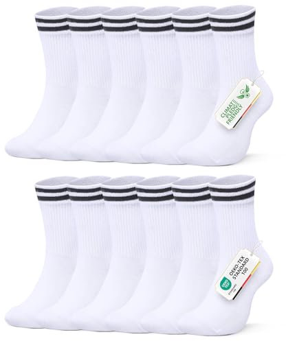 FALARY Tennissocken Damen 39-42 Socken Damen 39-42 Sportsocken 6 Paar Weiße Socken Crew Socken Herrensocken Baumwollsocken Unisex Socken
