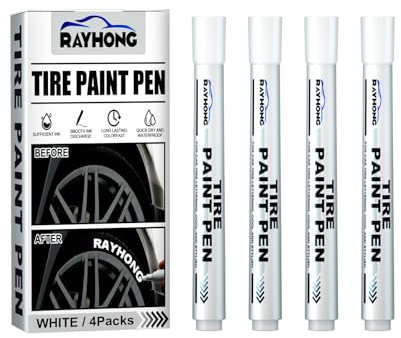 4 Pz Pennarello Indelebile Bianco, Pennarelli Per Pneumatici Per Auto Resistenti Ai Lavaggi Waterproof, Pennarello Bianco Punta, Pennarello Ritocco Auto per Pietra Legno Vetro Ceramica Tela Pneumatici