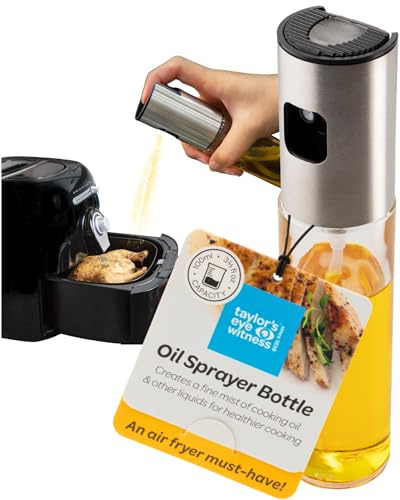 Premium 100ml Oil Sprayer Bottle - Easy, Refillable, Fine Mist Dispenser For Cooking Oil, Vinegar & Other Liquids. Perfect for Air Frying, Roasting, BBQ, Baking & Dressing. Stainless Steel & Glass