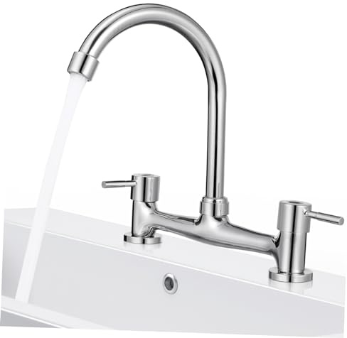 TOBBOMEY Robinet d'Évier Cuisine à Double Poignée Robinet Chaud-Froid Mélangeur à 2 Trous Bec Rotatif pour Évier Cuisine 1 Design Classique