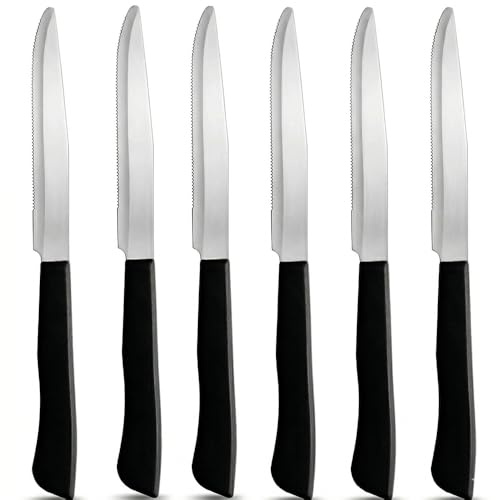 COSE DA CASA Set 6 Coltelli Bistecca e Pizza Professionale Lama Seghettata in Acciaio Inox Speciale Made in Italy Manico nero Ergonomico per Carne e Ristorazione
